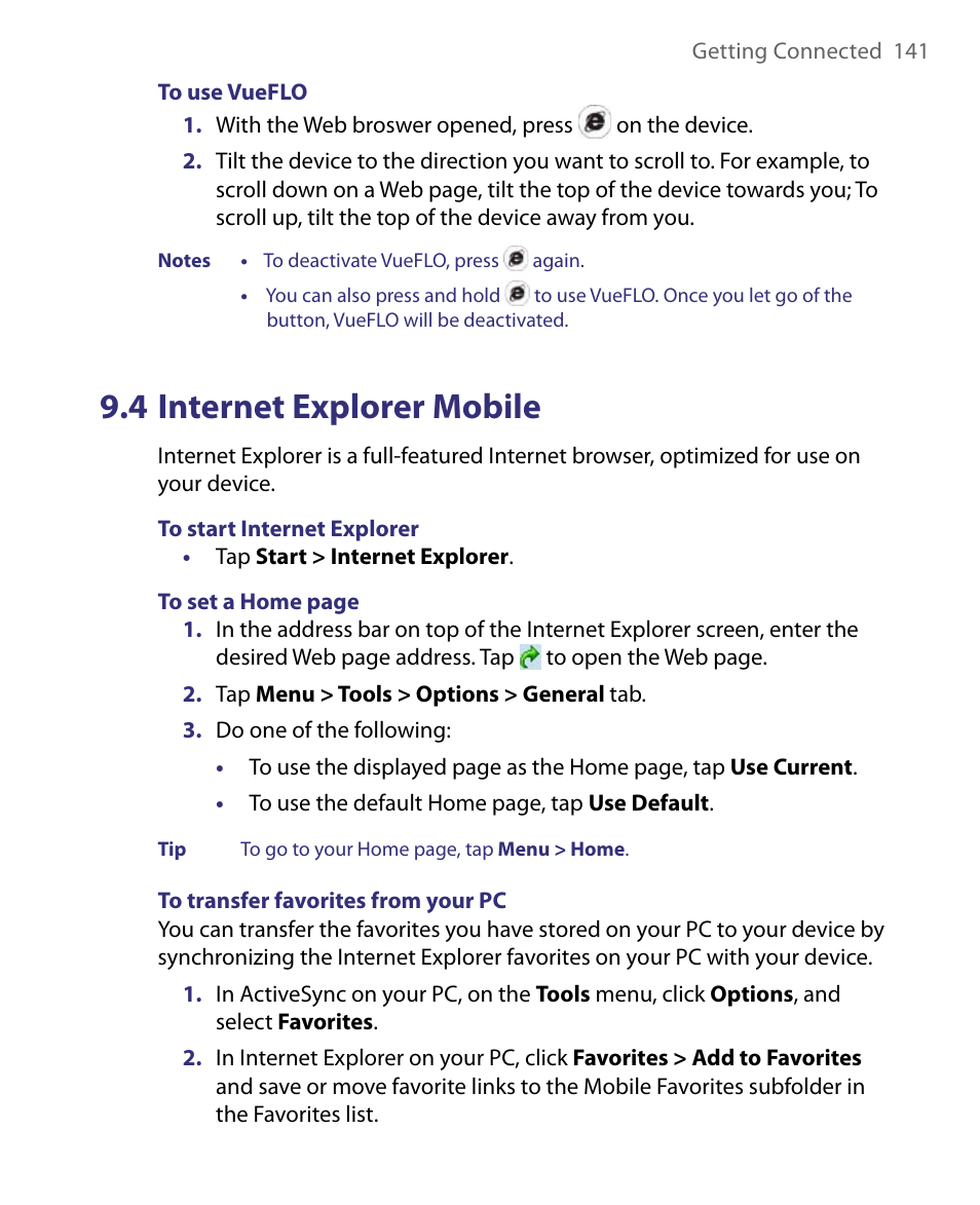 4 internet explorer mobile | ArcSoft PDA Phone User Manual | Page 141 / 250