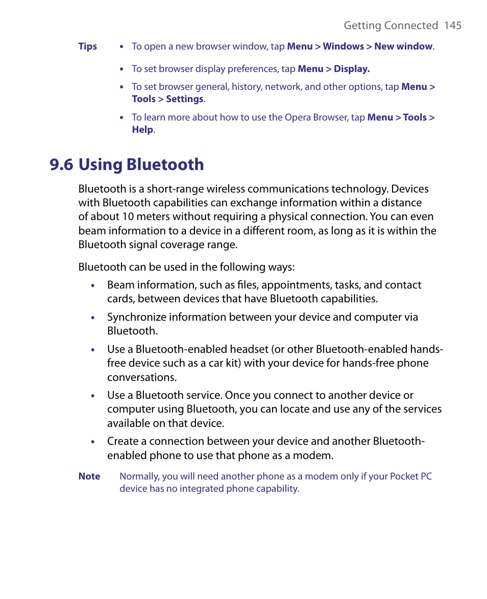 6 using bluetooth | ArcSoft PDA Phone User Manual | Page 145 / 250