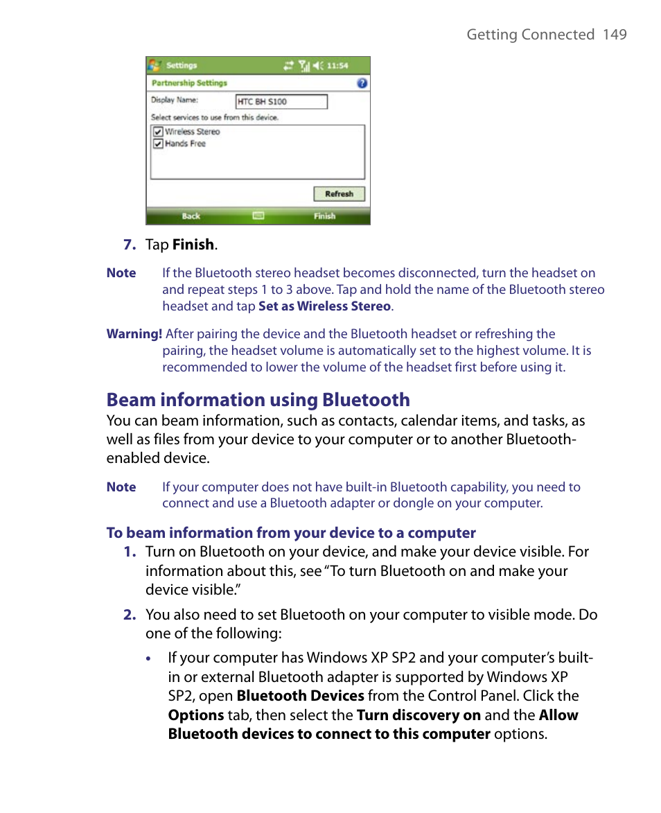 Beam information using bluetooth | ArcSoft PDA Phone User Manual | Page 149 / 250