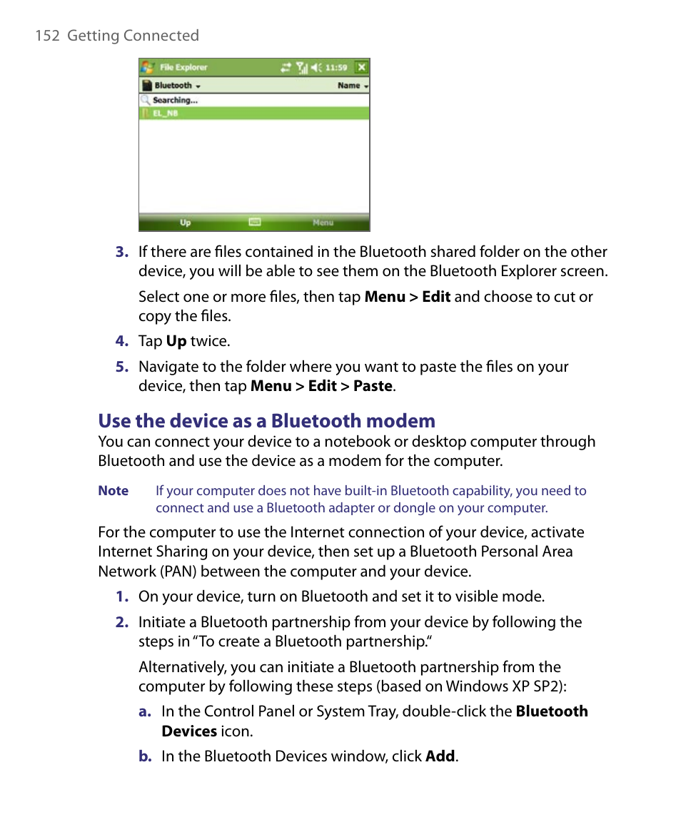 Use the device as a bluetooth modem | ArcSoft PDA Phone User Manual | Page 152 / 250