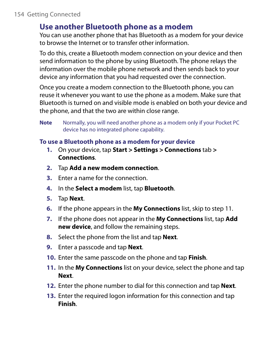 Use another bluetooth phone as a modem | ArcSoft PDA Phone User Manual | Page 154 / 250