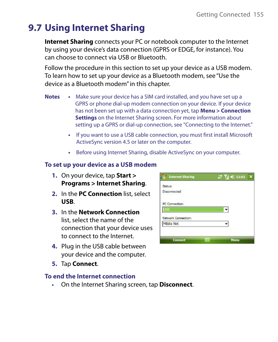 7 using internet sharing | ArcSoft PDA Phone User Manual | Page 155 / 250