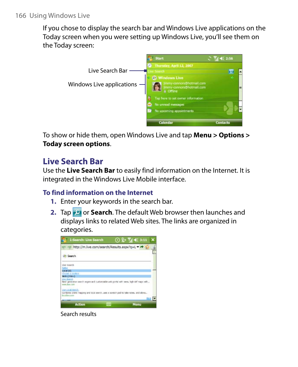 Live search bar | ArcSoft PDA Phone User Manual | Page 166 / 250
