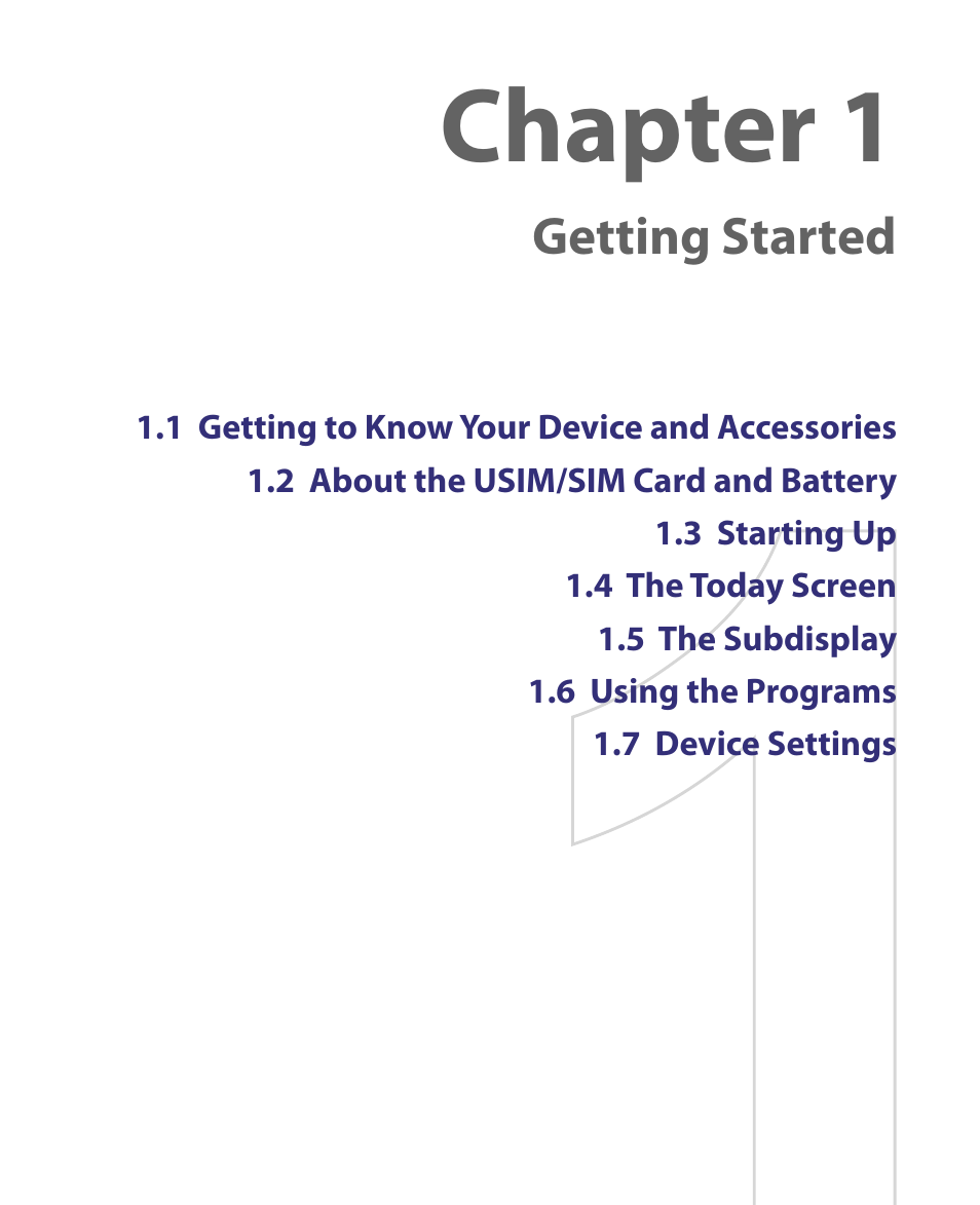 Chapter 1 getting started, Chapter 1, Getting started | ArcSoft PDA Phone User Manual | Page 17 / 250