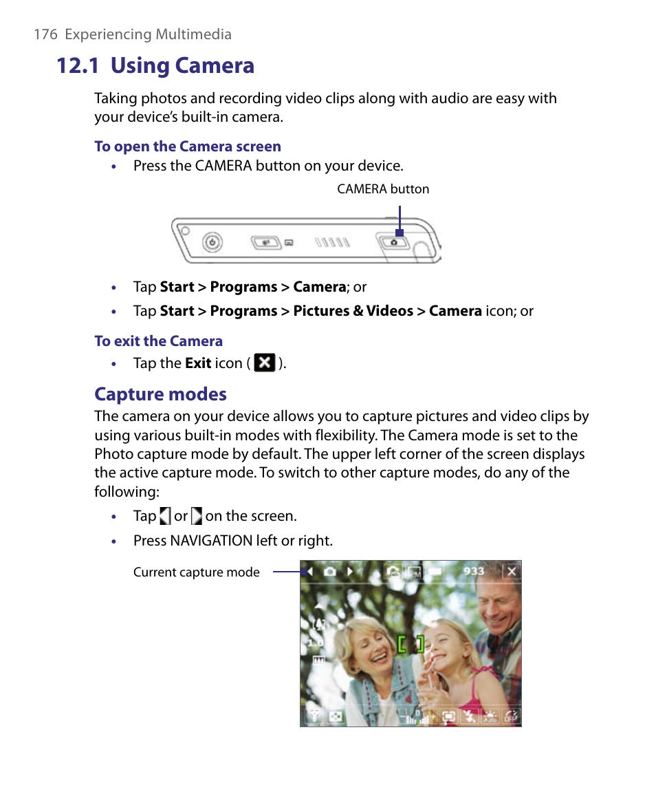 1 using camera, Capture modes | ArcSoft PDA Phone User Manual | Page 176 / 250