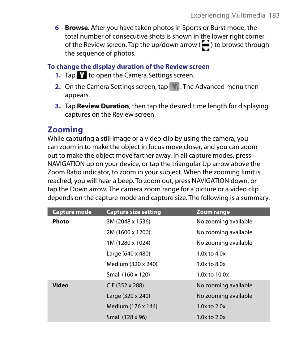 Zooming | ArcSoft PDA Phone User Manual | Page 183 / 250