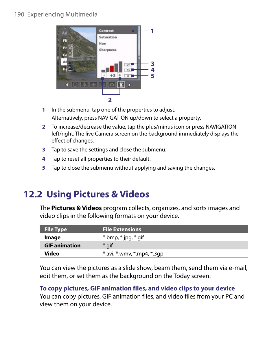 2 using pictures & videos | ArcSoft PDA Phone User Manual | Page 190 / 250
