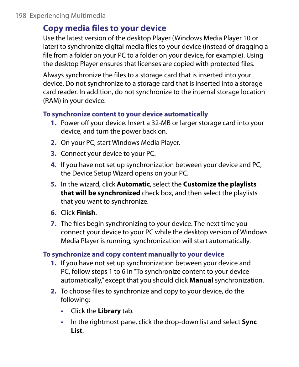 Copy media files to your device | ArcSoft PDA Phone User Manual | Page 198 / 250