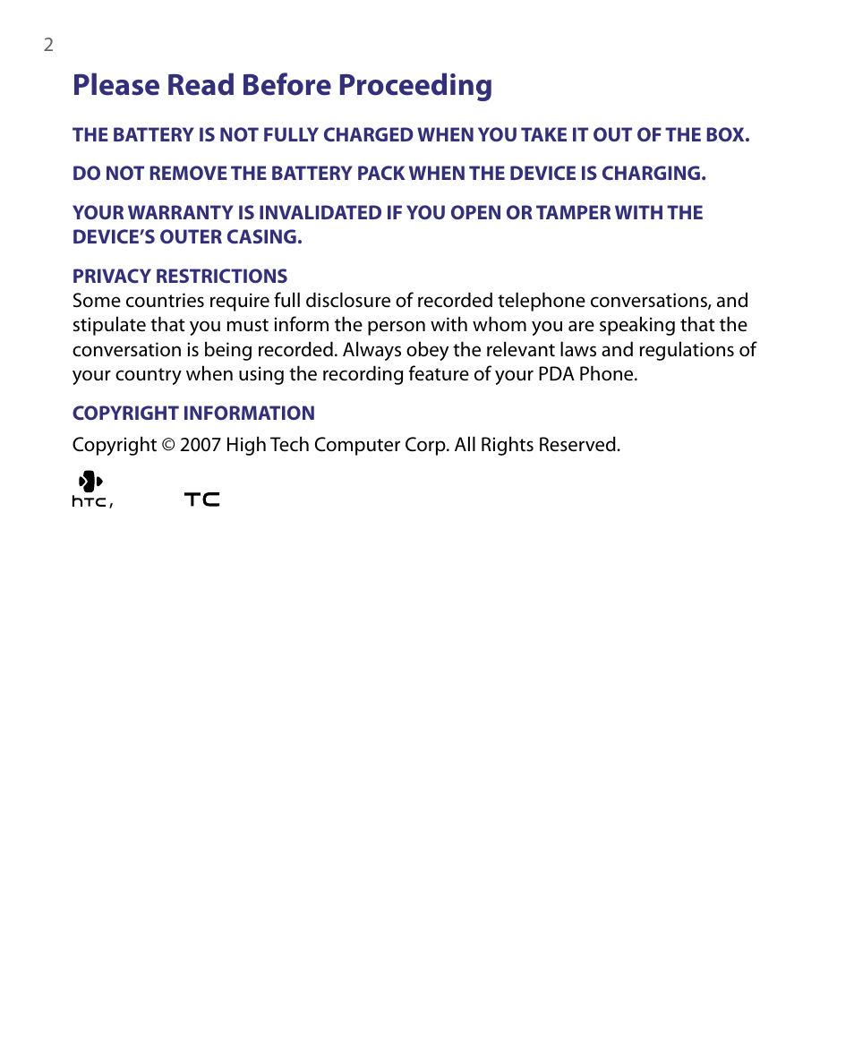 Please read before proceeding | ArcSoft PDA Phone User Manual | Page 2 / 250