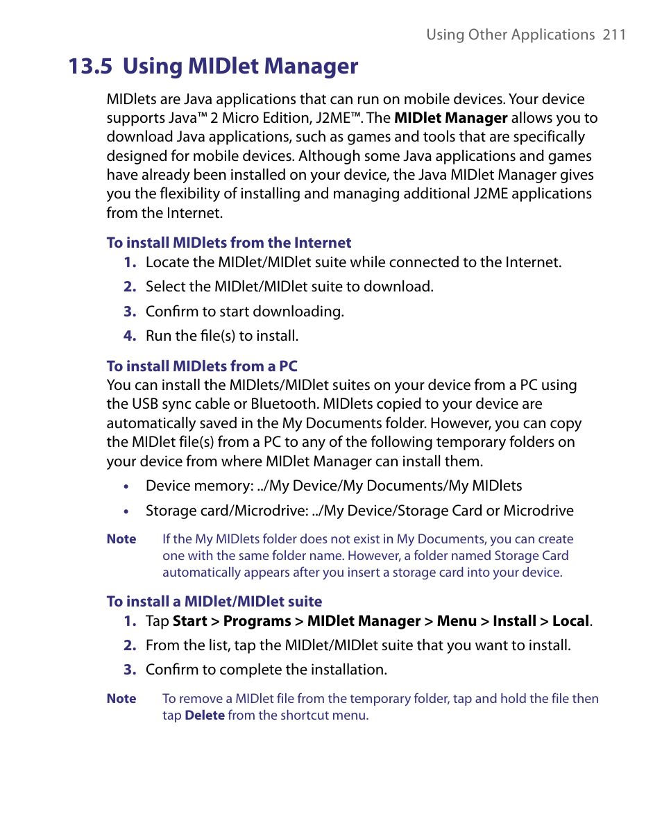 5 using midlet manager | ArcSoft PDA Phone User Manual | Page 211 / 250