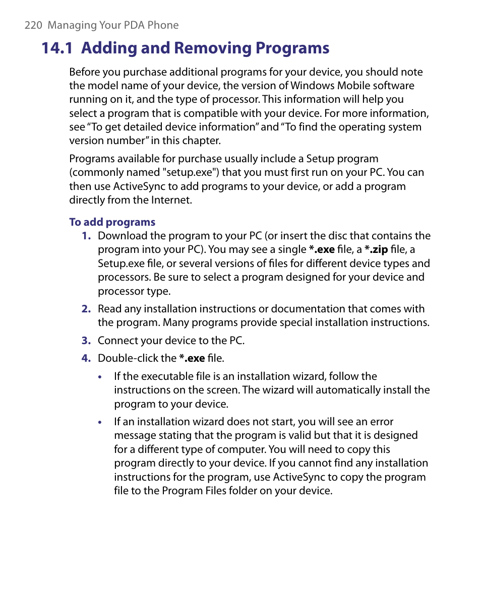 1 adding and removing programs | ArcSoft PDA Phone User Manual | Page 220 / 250