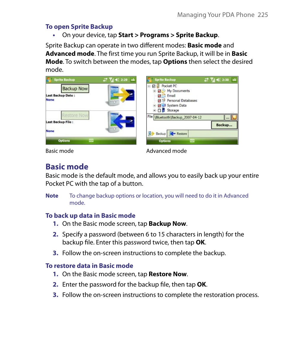 Basic mode | ArcSoft PDA Phone User Manual | Page 225 / 250