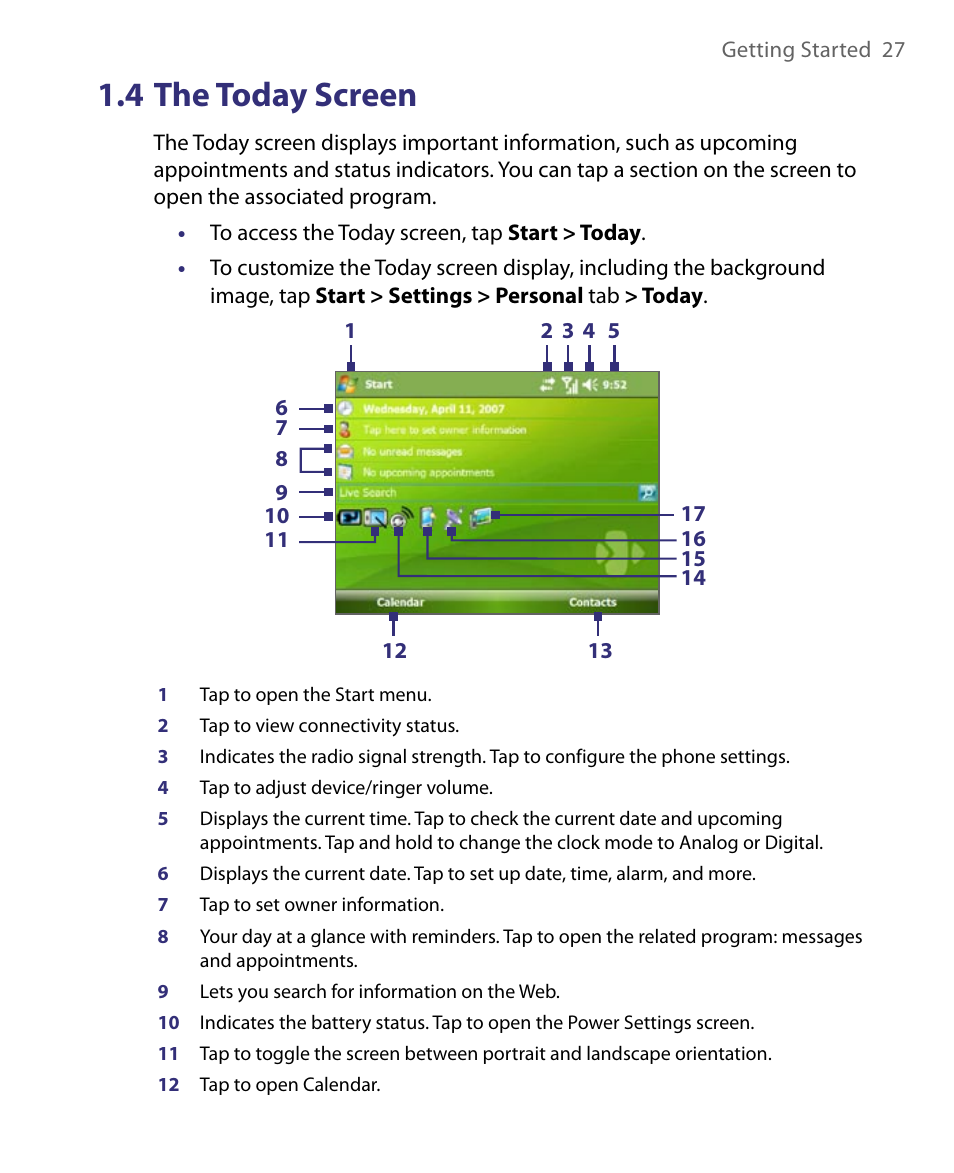 4 the today screen | ArcSoft PDA Phone User Manual | Page 27 / 250