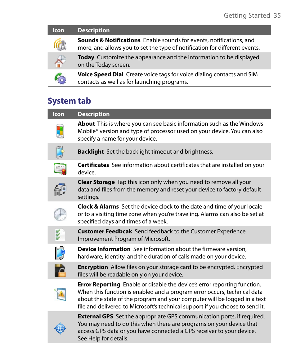 System tab | ArcSoft PDA Phone User Manual | Page 35 / 250