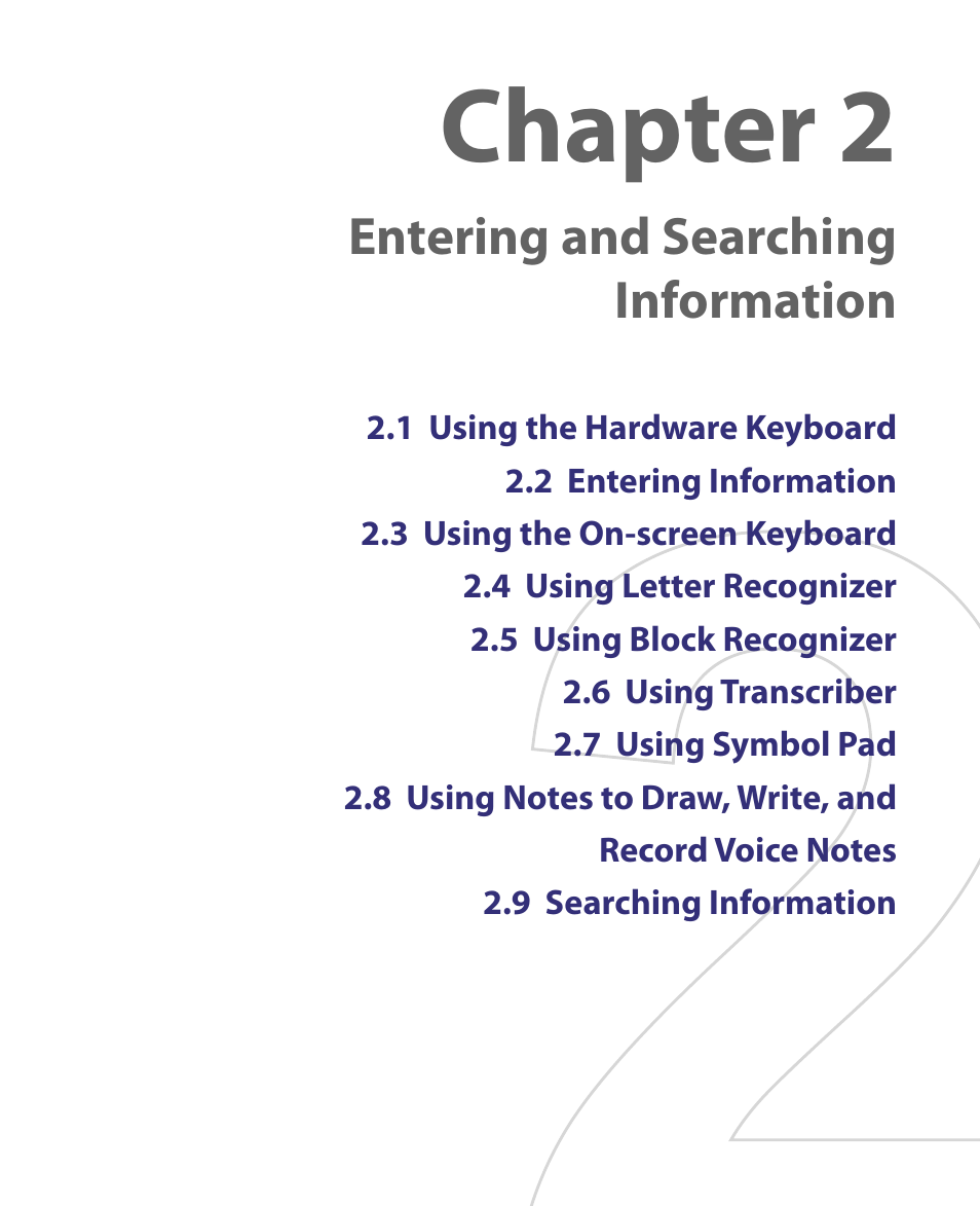 Chapter 2 entering and searching information, Chapter 2 entering and searching information 39, Chapter 2 | Entering and searching information | ArcSoft PDA Phone User Manual | Page 39 / 250