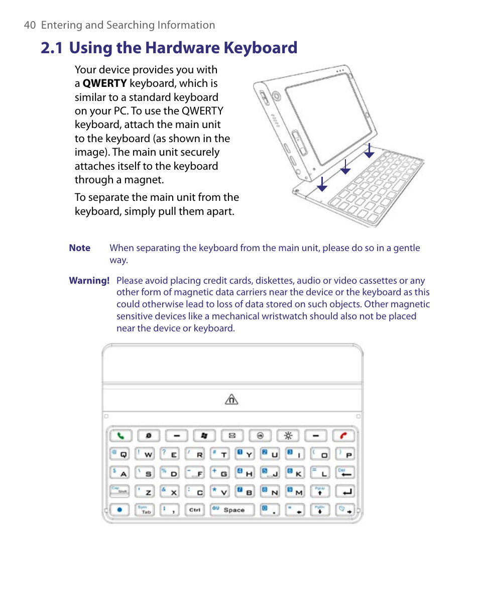 1 using the hardware keyboard | ArcSoft PDA Phone User Manual | Page 40 / 250