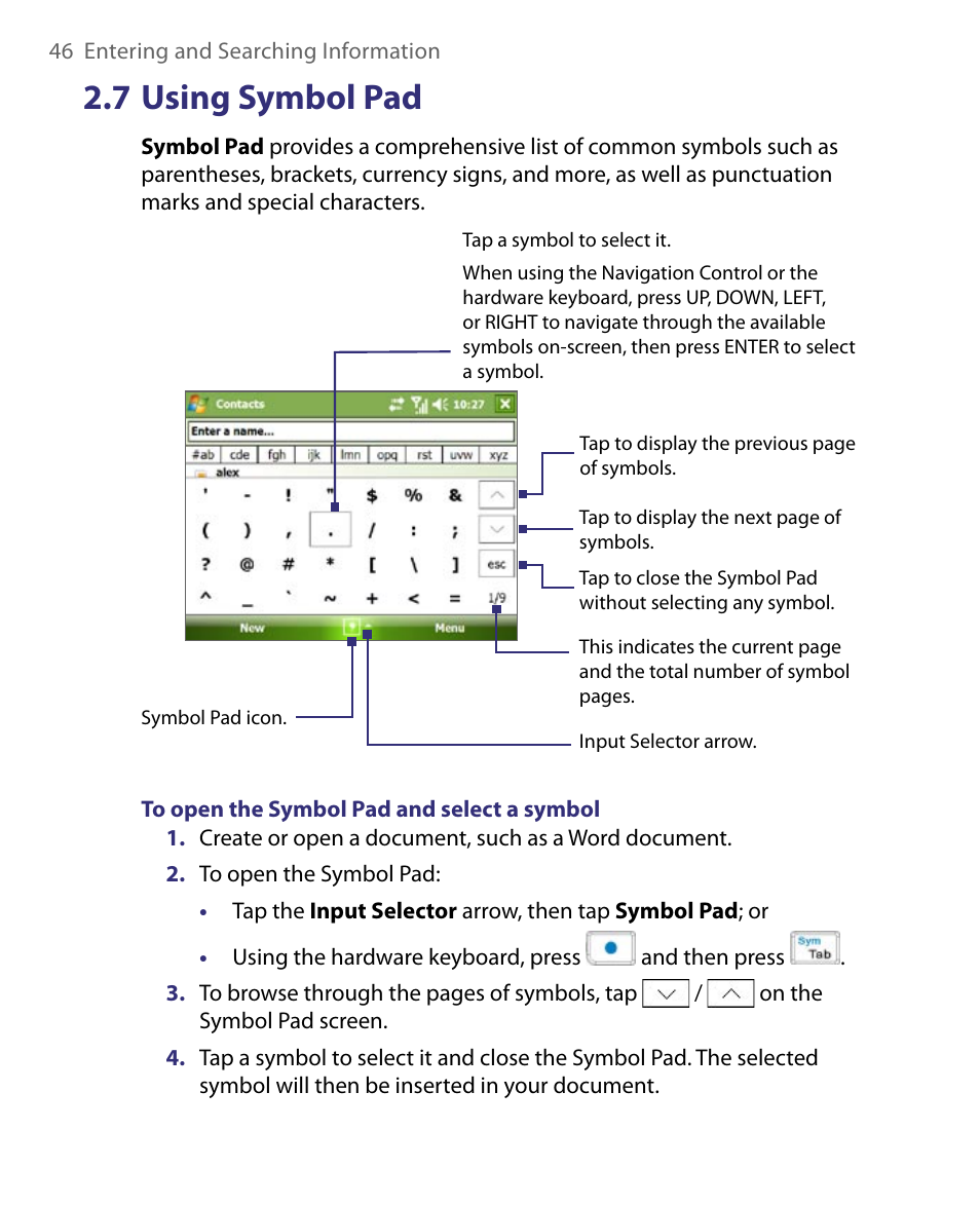 7 using symbol pad | ArcSoft PDA Phone User Manual | Page 46 / 250
