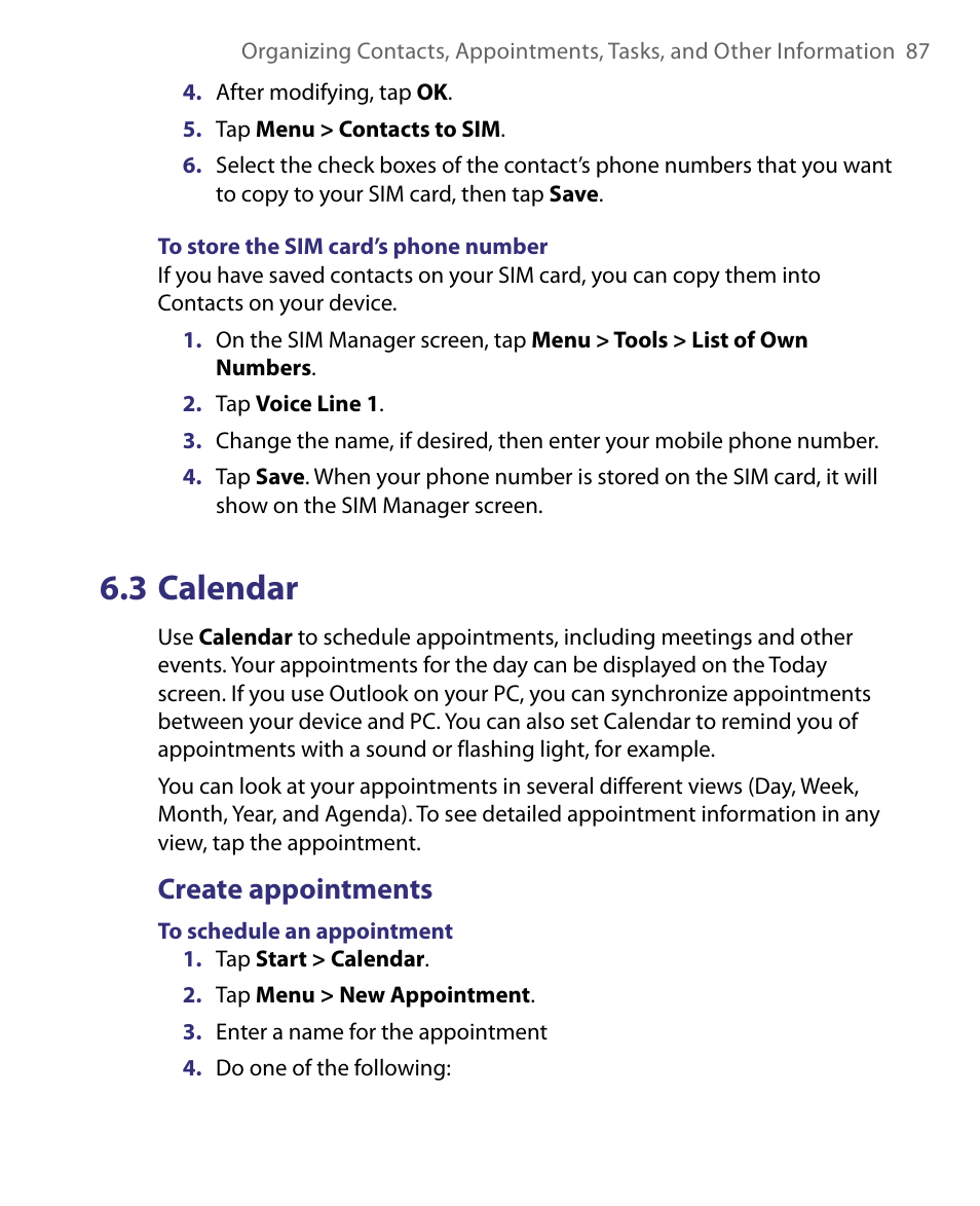 3 calendar, Create appointments | ArcSoft PDA Phone User Manual | Page 87 / 250