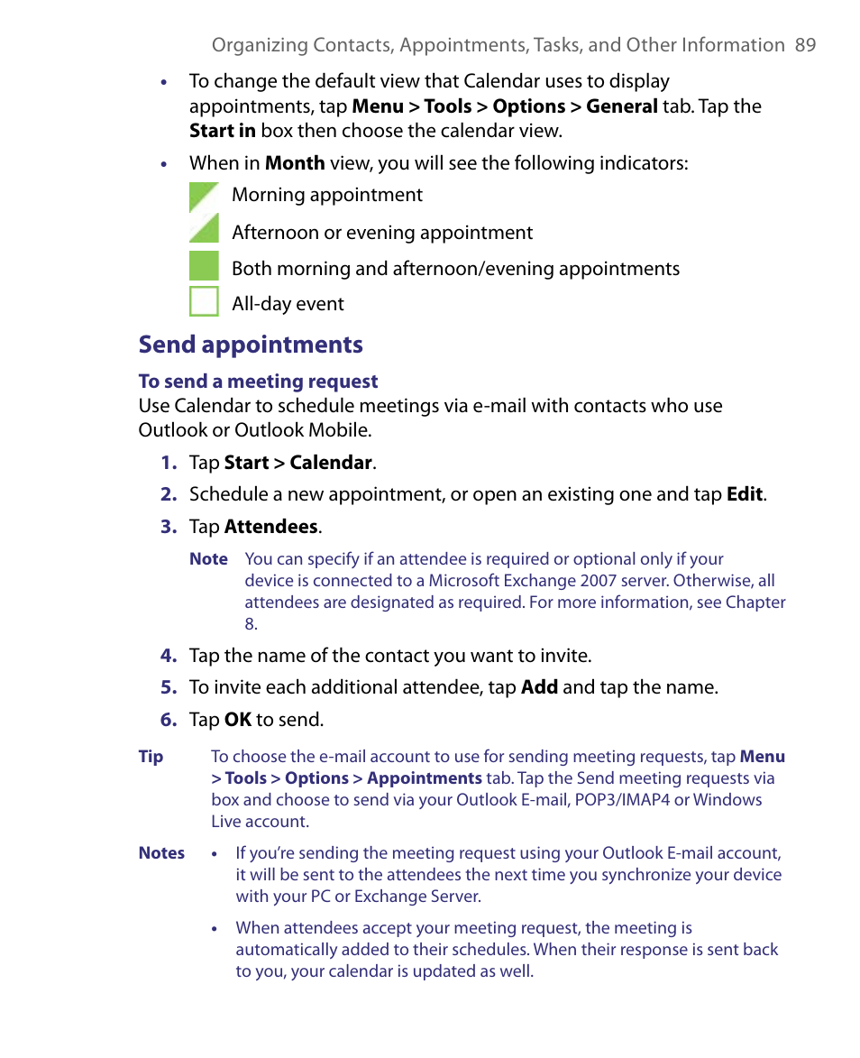 Send appointments | ArcSoft PDA Phone User Manual | Page 89 / 250