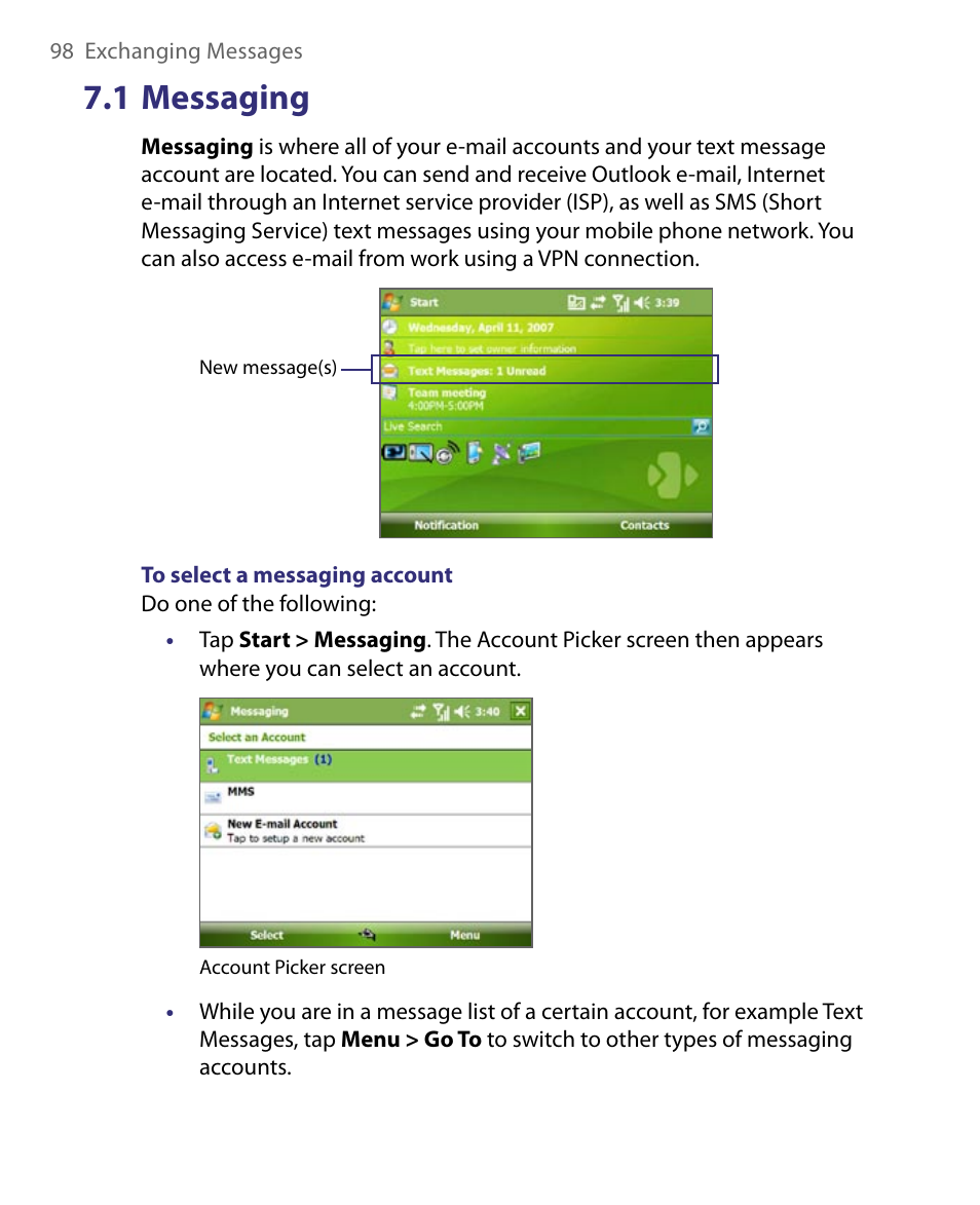 1 messaging | ArcSoft PDA Phone User Manual | Page 98 / 250