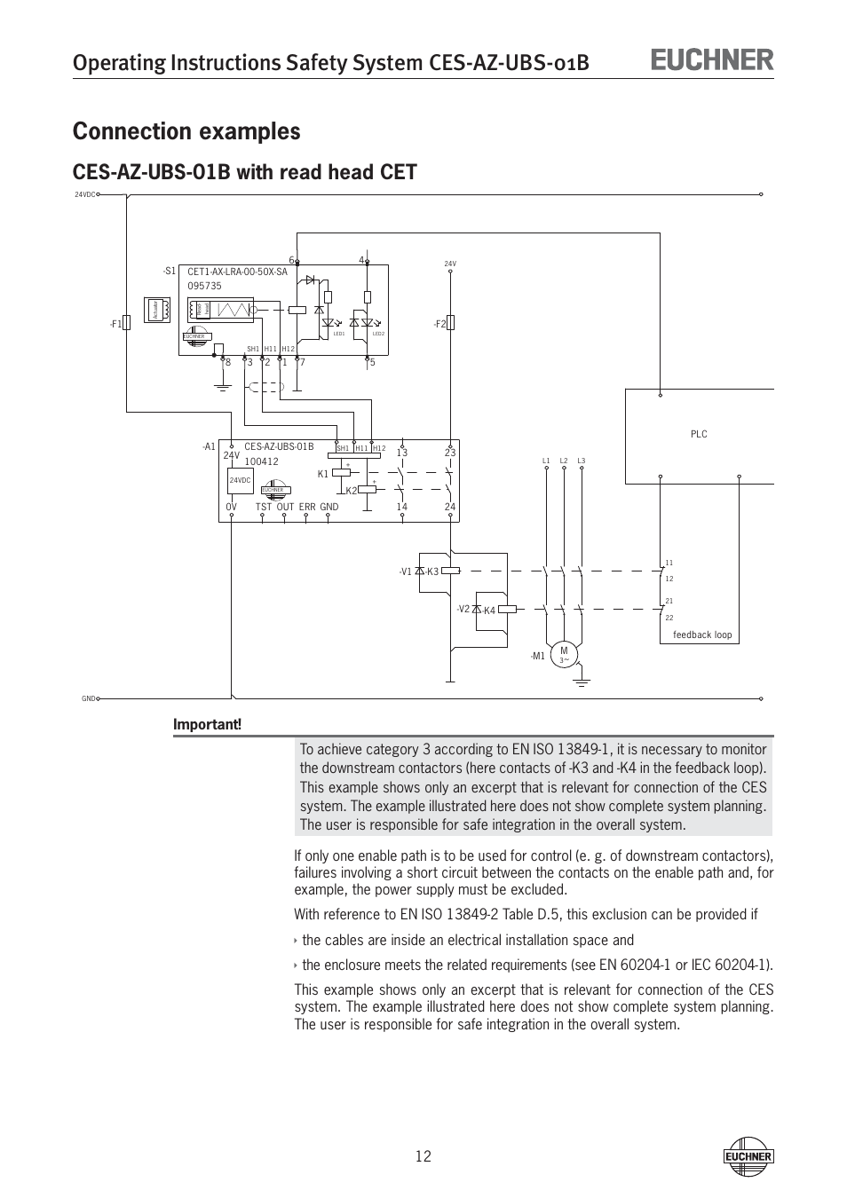 Connection examples, Ces-az-ubs-01b with read head cet | EUCHNER CES-AZ-UBS-01B (Multicode) User Manual | Page 12 / 38