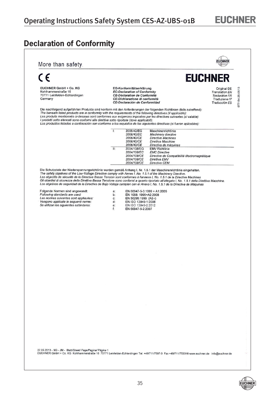 EUCHNER CES-AZ-UBS-01B (Multicode) User Manual | Page 35 / 38