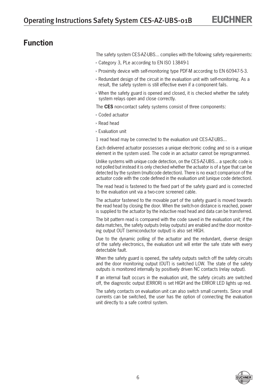 Function | EUCHNER CES-AZ-UBS-01B (Multicode) User Manual | Page 6 / 38