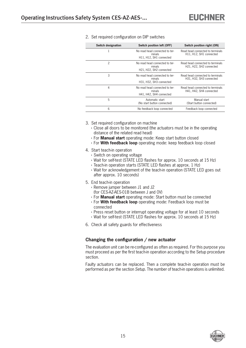 Operating instructions safety system ces-az-aes | EUCHNER CES-AZ-AES-xxx (Unicode) User Manual | Page 15 / 54