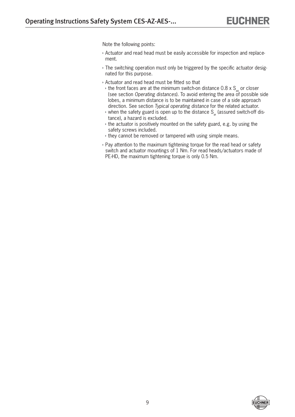 Operating instructions safety system ces-az-aes | EUCHNER CES-AZ-AES-xxx (Unicode) User Manual | Page 9 / 54