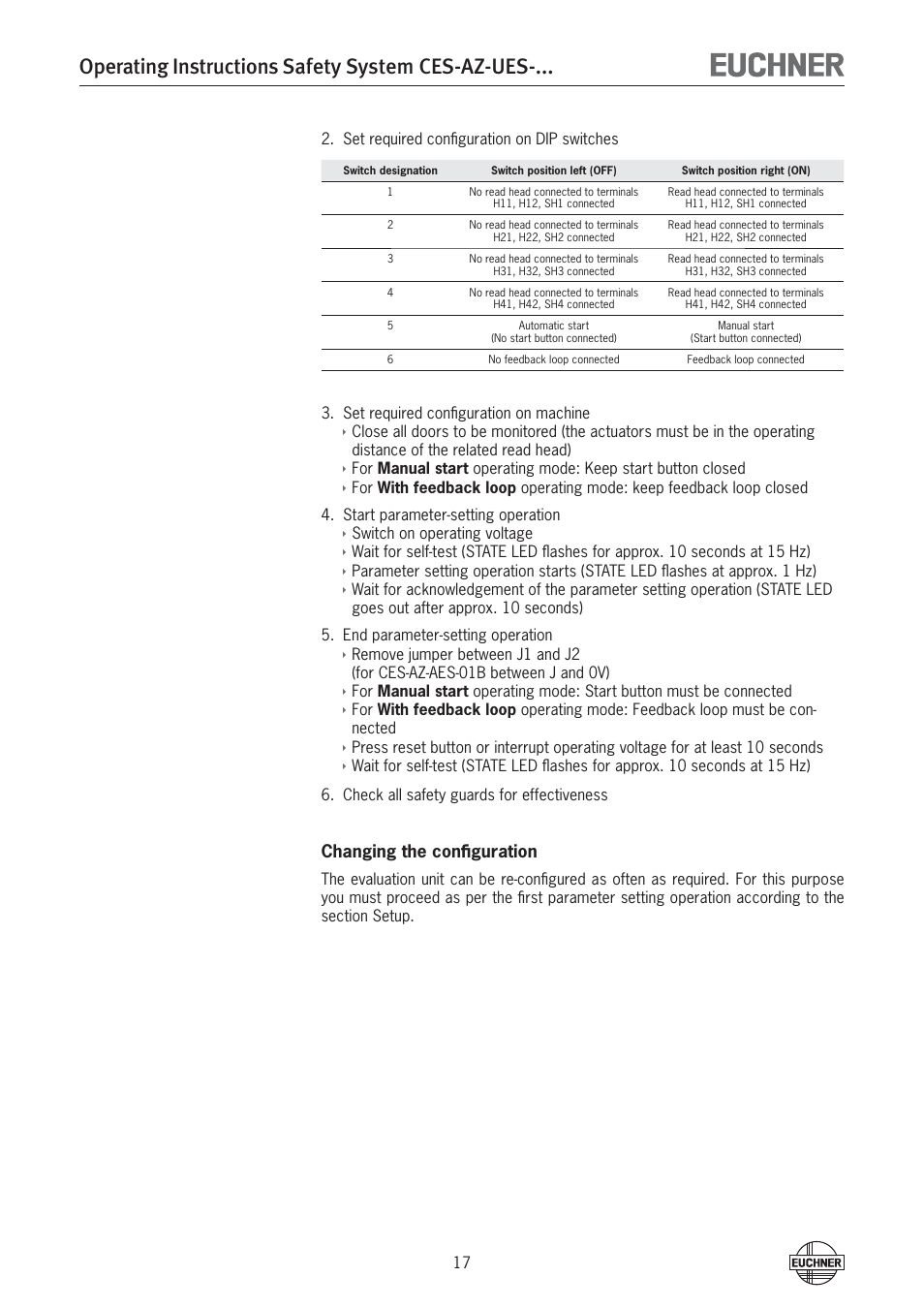 Operating instructions safety system ces-az-ues | EUCHNER CES-AZ-UES-xxx (Multicode) User Manual | Page 17 / 56