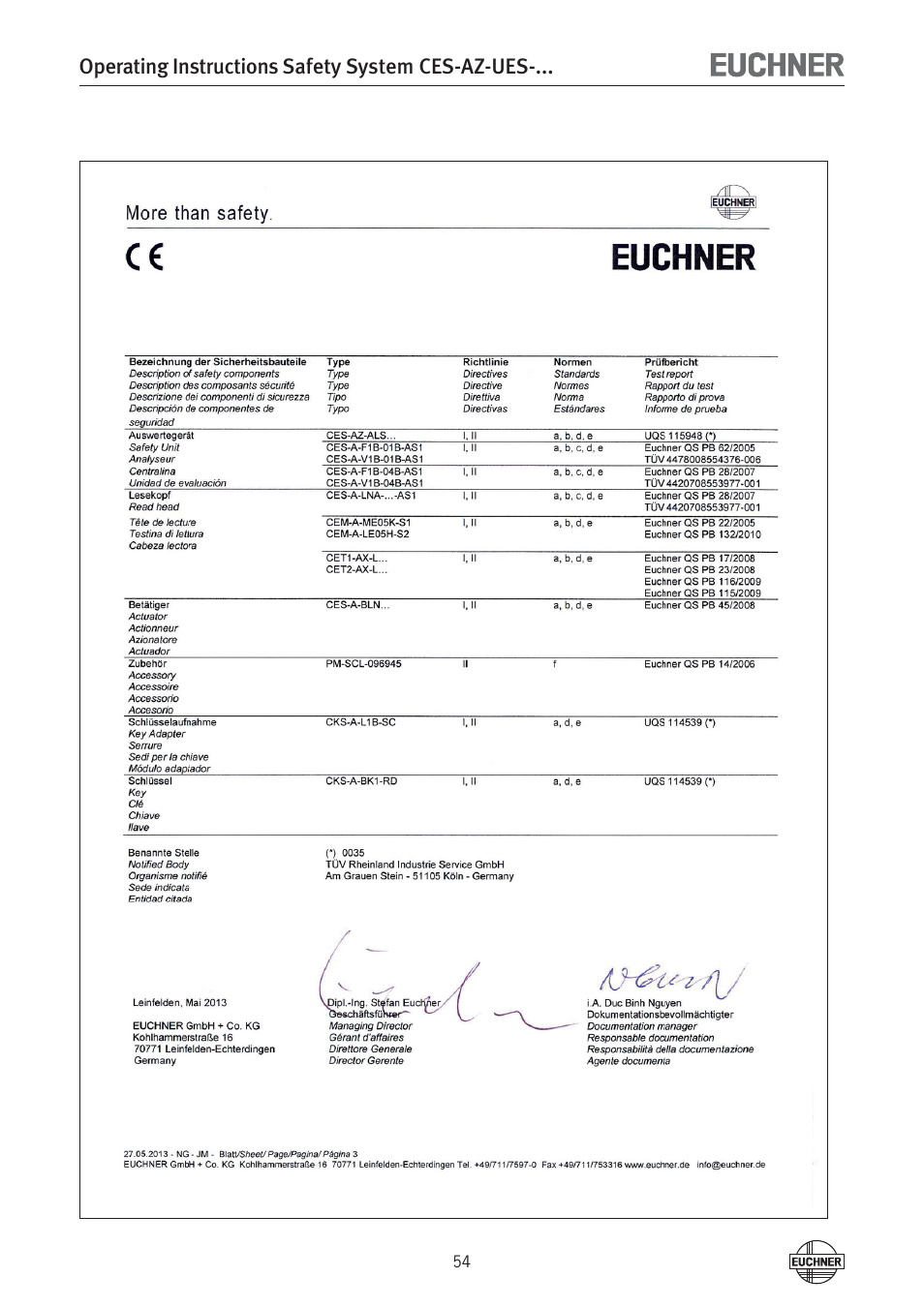 EUCHNER CES-AZ-UES-xxx (Multicode) User Manual | Page 54 / 56