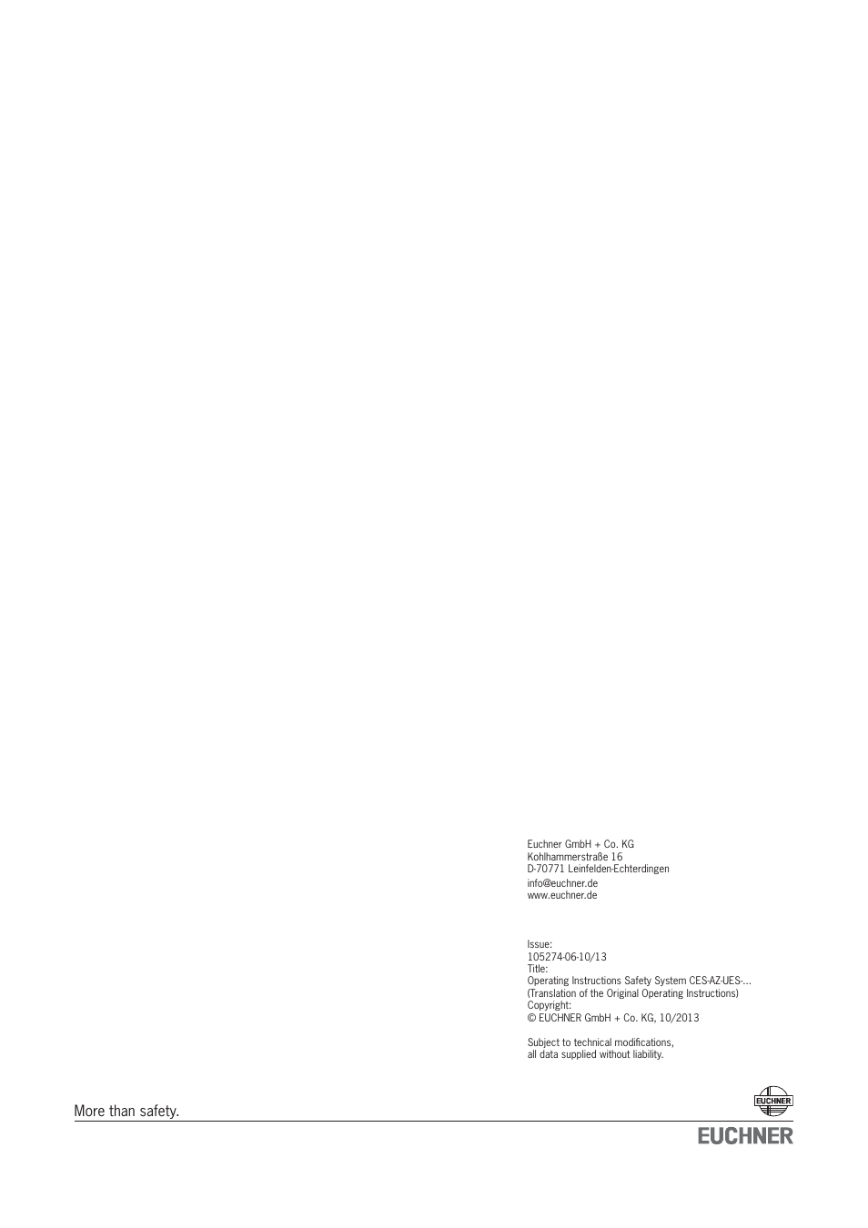 More than safety | EUCHNER CES-AZ-UES-xxx (Multicode) User Manual | Page 56 / 56