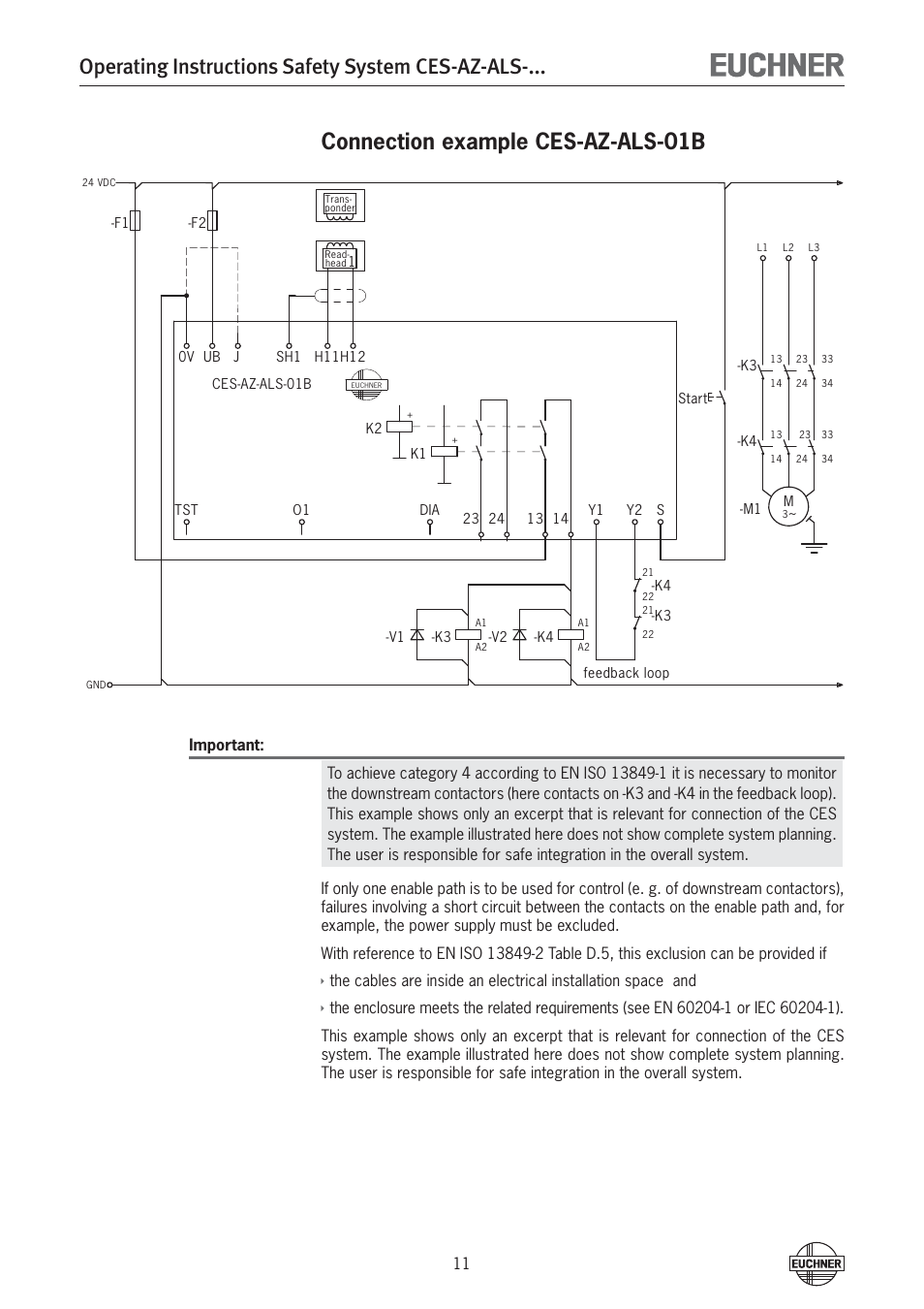 Operating instructions safety system ces-az-als, Connection example ces-az-als-01b | EUCHNER CES-AZ-ALS-xxx (Unicode) User Manual | Page 11 / 52