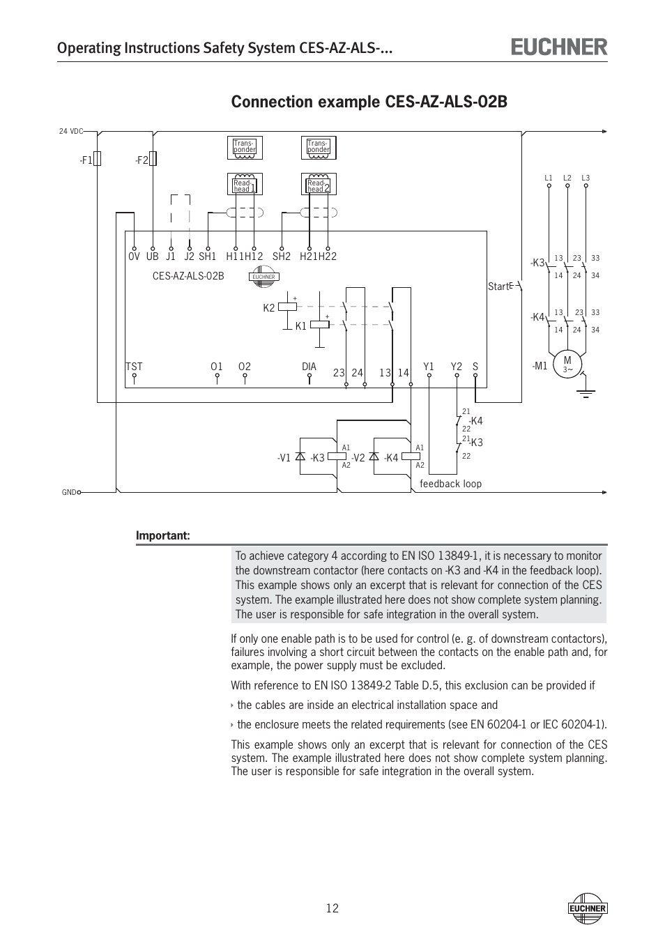Operating instructions safety system ces-az-als, Connection example ces-az-als-02b | EUCHNER CES-AZ-ALS-xxx (Unicode) User Manual | Page 12 / 52