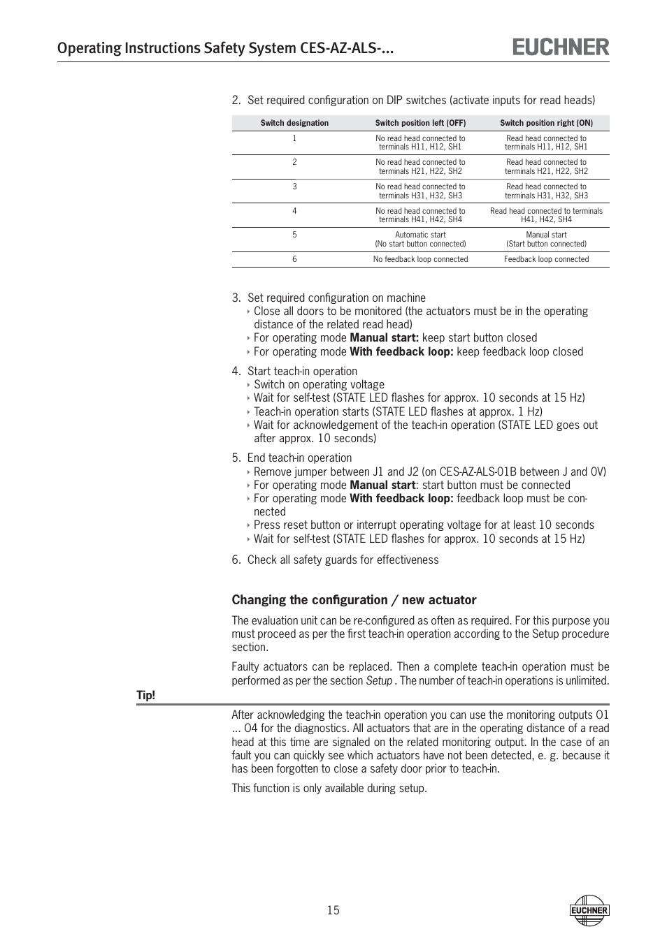 Operating instructions safety system ces-az-als | EUCHNER CES-AZ-ALS-xxx (Unicode) User Manual | Page 15 / 52