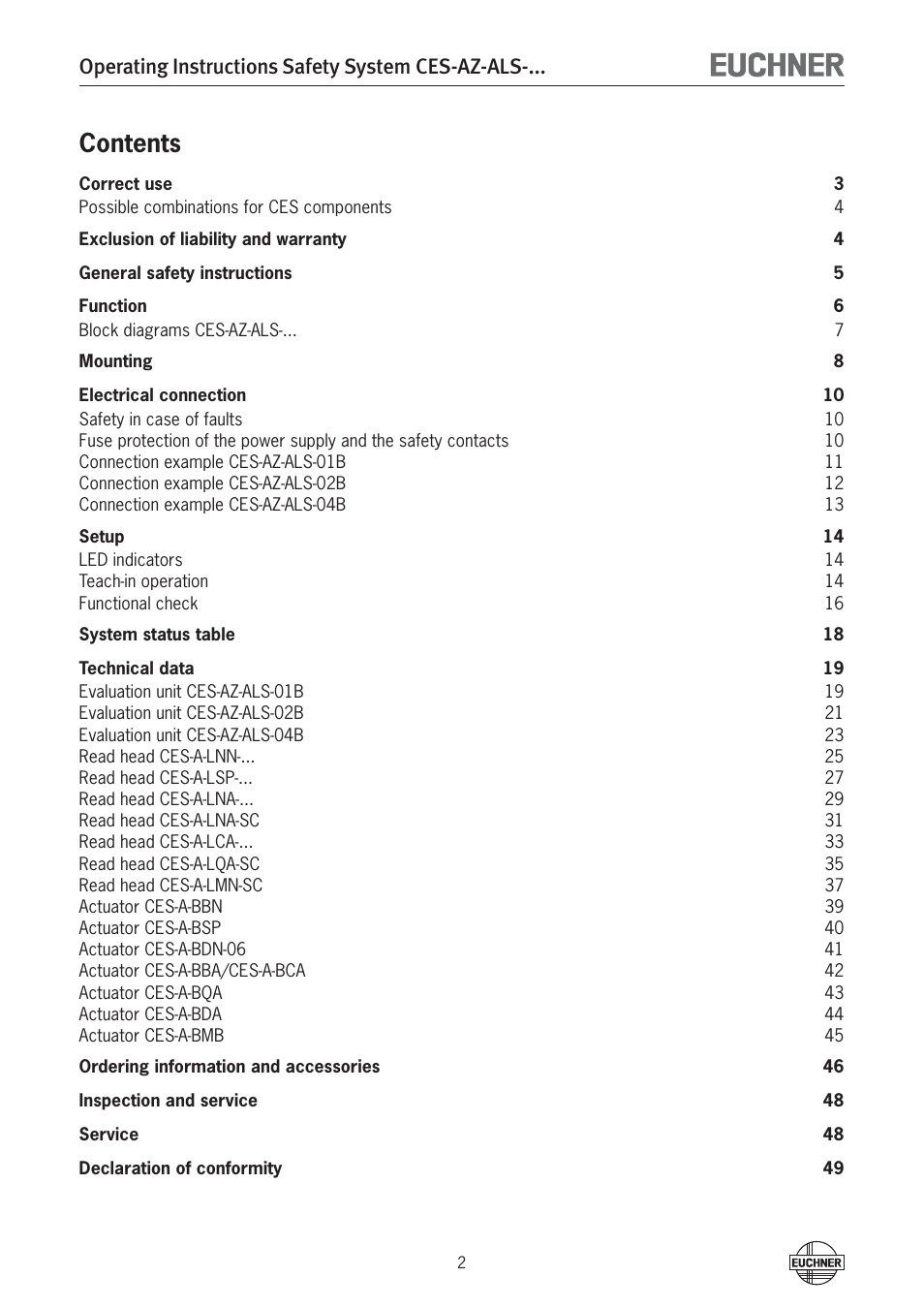 EUCHNER CES-AZ-ALS-xxx (Unicode) User Manual | Page 2 / 52