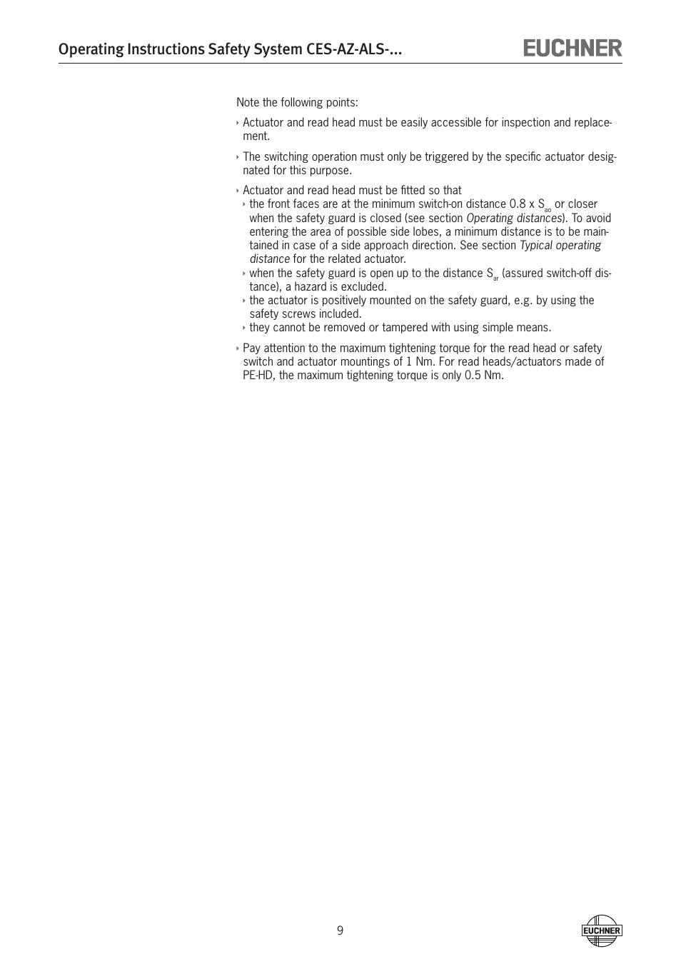 Operating instructions safety system ces-az-als | EUCHNER CES-AZ-ALS-xxx (Unicode) User Manual | Page 9 / 52