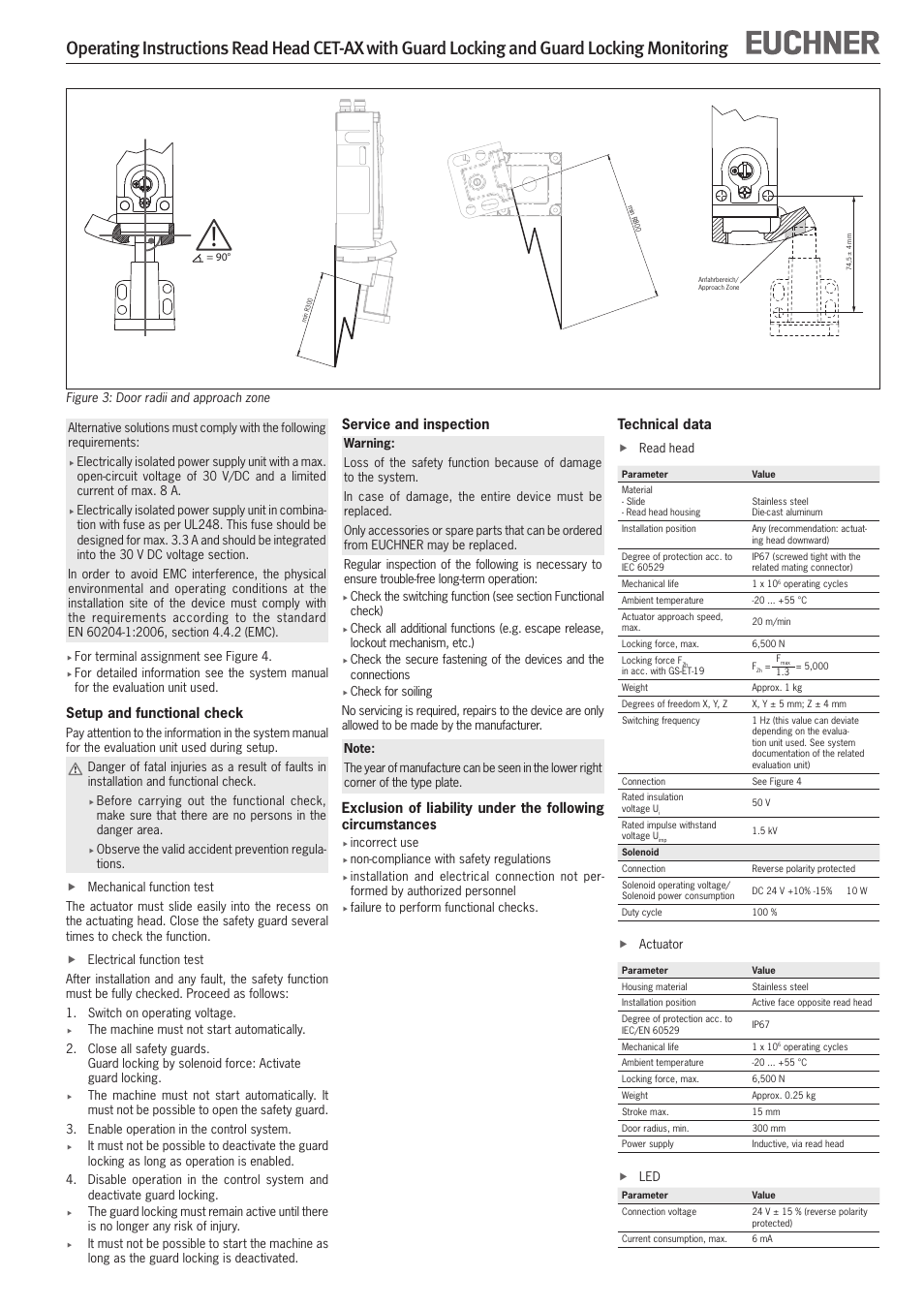 Setup and functional check, Service and inspection, Technical data | EUCHNER CET-AX User Manual | Page 3 / 7