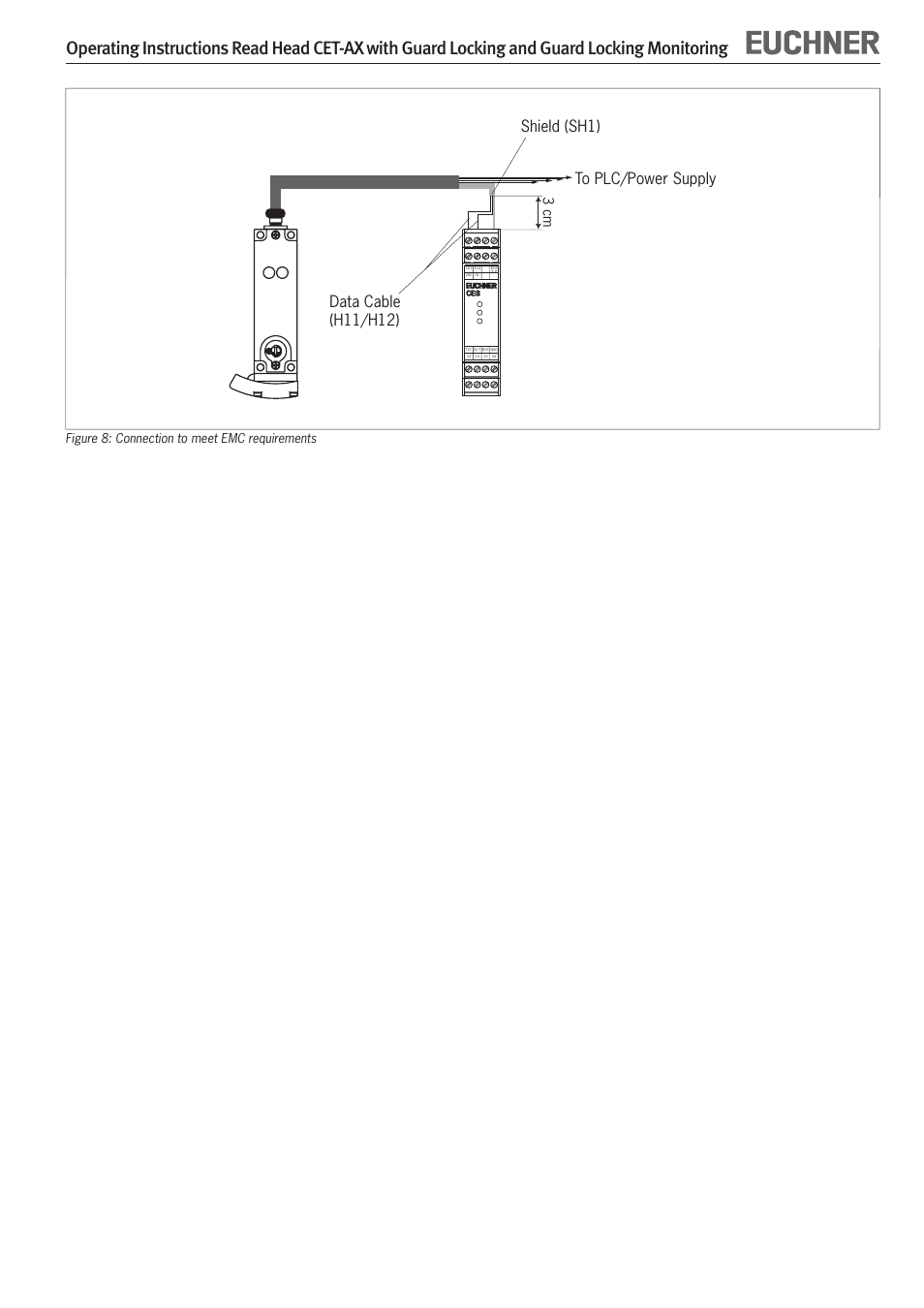 3 cm, Figure 8: connection to meet emc requirements | EUCHNER CET-AX User Manual | Page 7 / 7