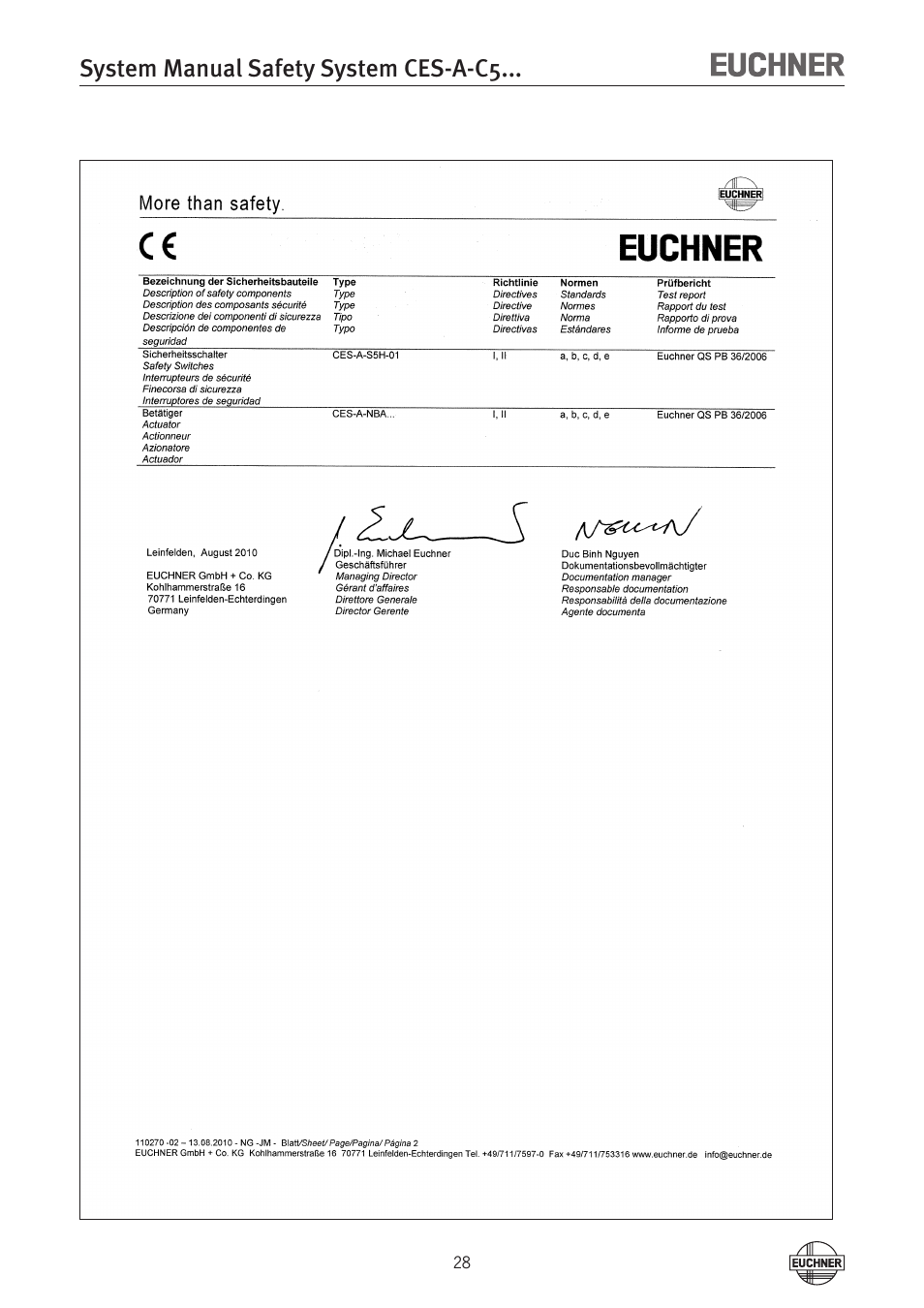 System manual safety system ces-a-c5 | EUCHNER CES-A-C5H-01 (Unicode) User Manual | Page 28 / 30