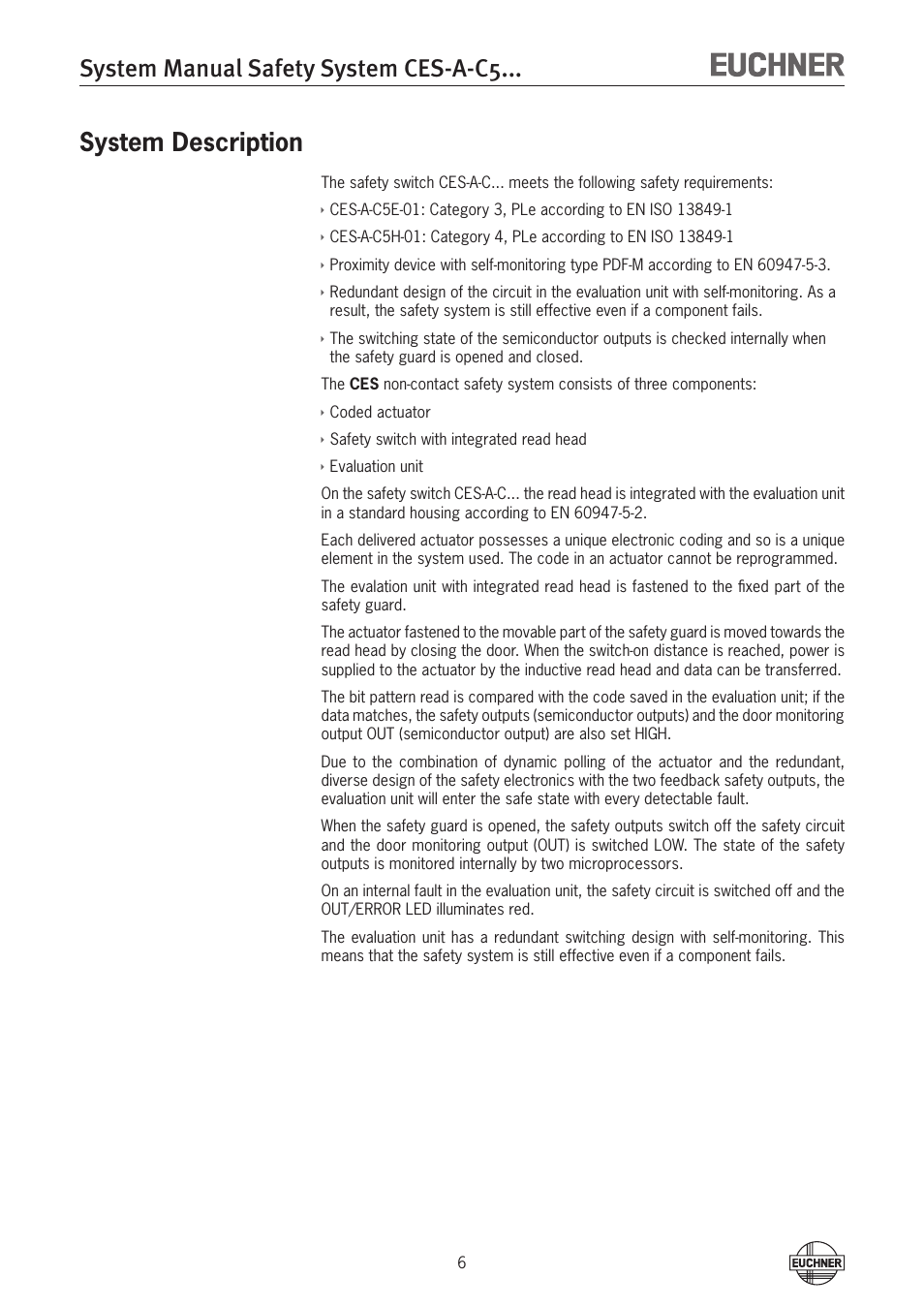 System manual safety system ces-a-c5, System description | EUCHNER CES-A-C5H-01 (Unicode) User Manual | Page 6 / 30