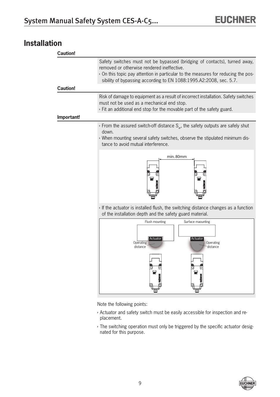 System manual safety system ces-a-c5, Installation | EUCHNER CES-A-C5H-01 (Unicode) User Manual | Page 9 / 30