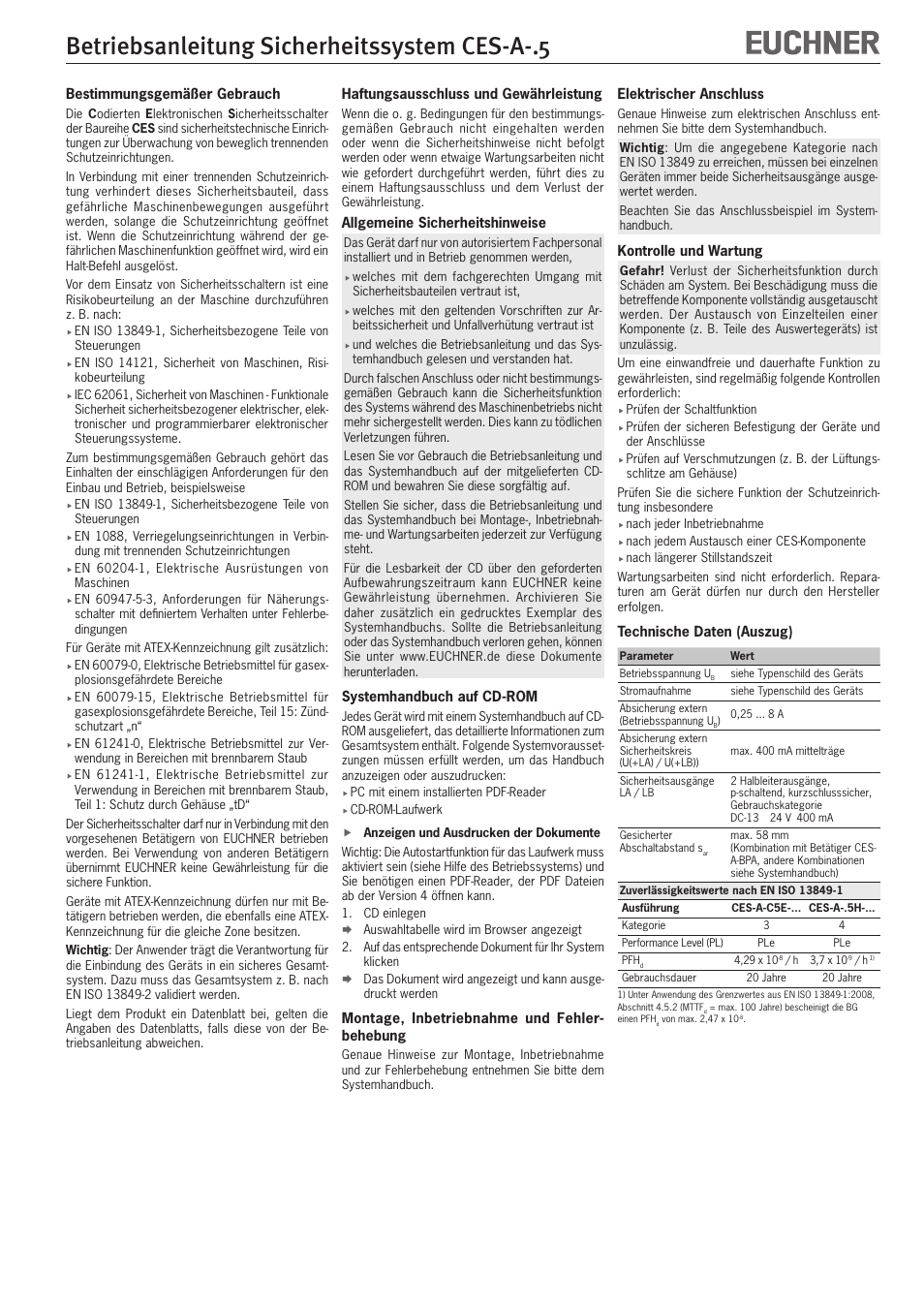 EUCHNER CES-A-x5 User Manual | 10 pages