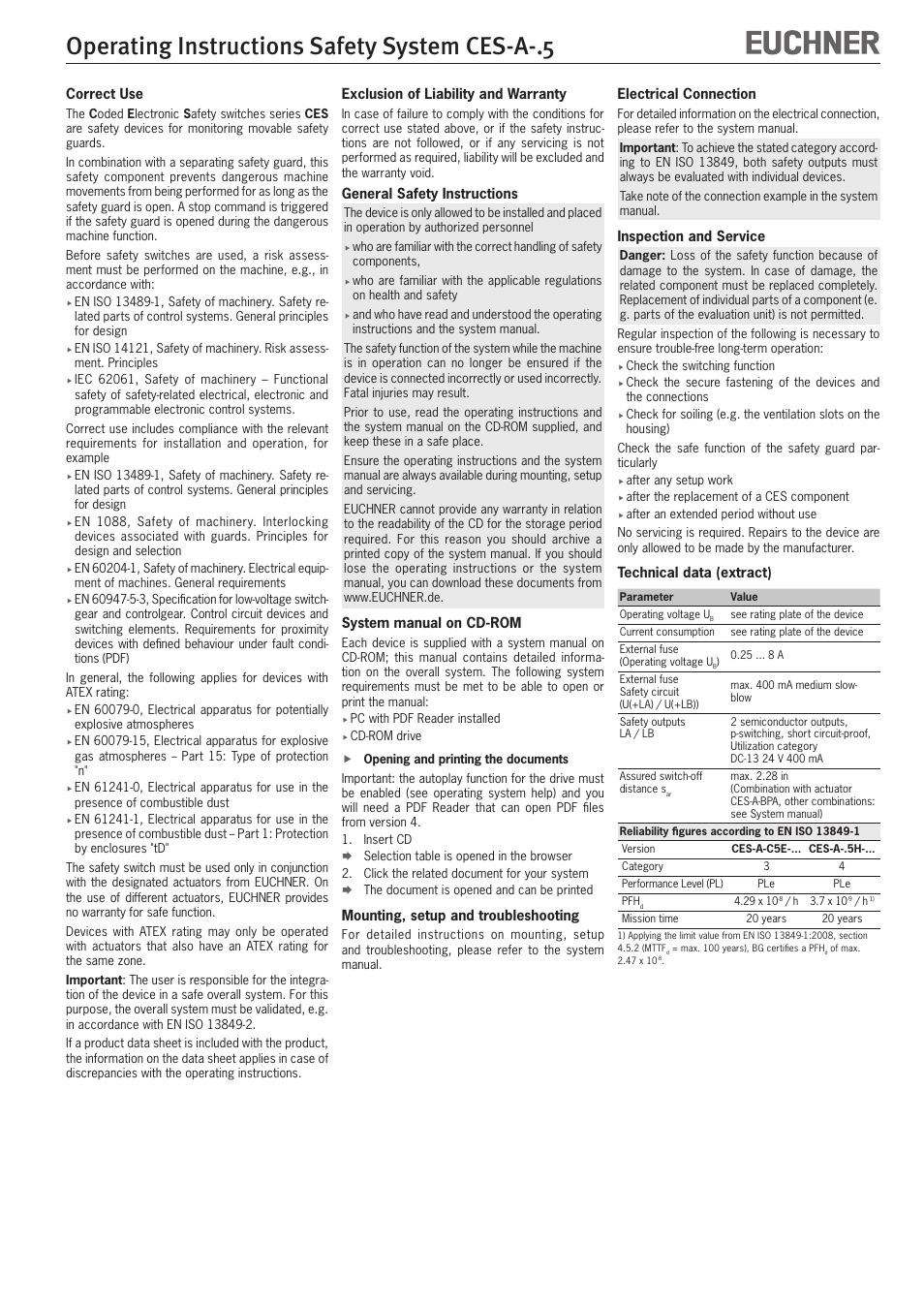 Operating instructions safety system ces-a | EUCHNER CES-A-x5 User Manual | Page 3 / 10