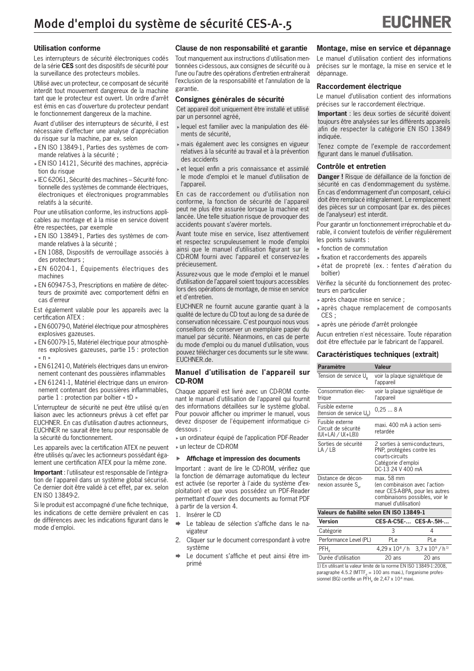Mode d'emploi du système de sécurité ces-a | EUCHNER CES-A-x5 User Manual | Page 5 / 10