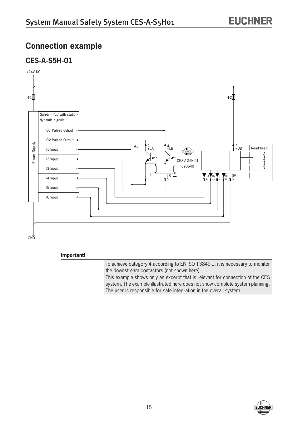 System manual safety system ces-a-s5h01, Connection example, Ces-a-s5h-01 | EUCHNER CES-A-S5H-01 (Unicode) User Manual | Page 15 / 32