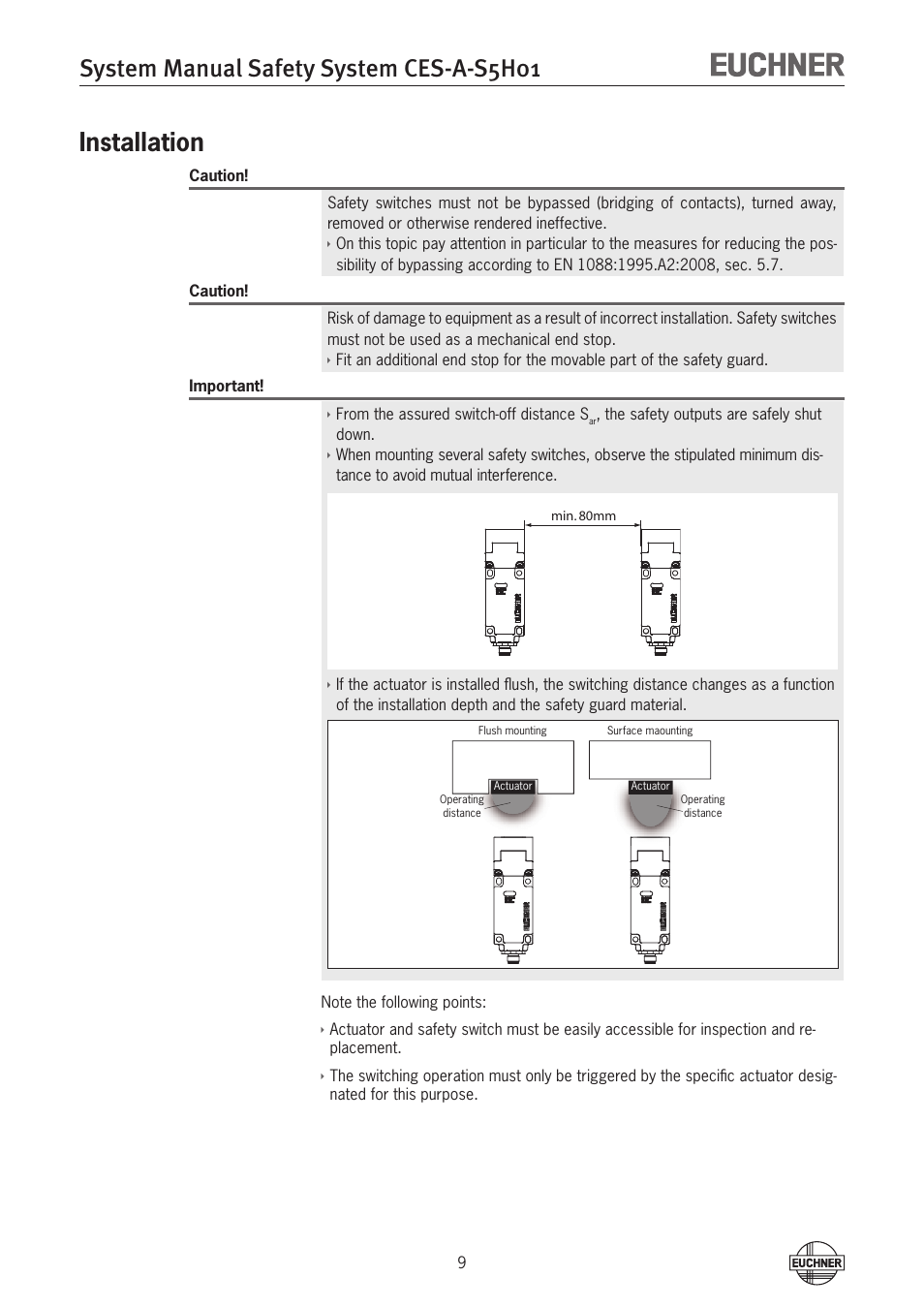 System manual safety system ces-a-s5h01, Installation | EUCHNER CES-A-S5H-01 (Unicode) User Manual | Page 9 / 32