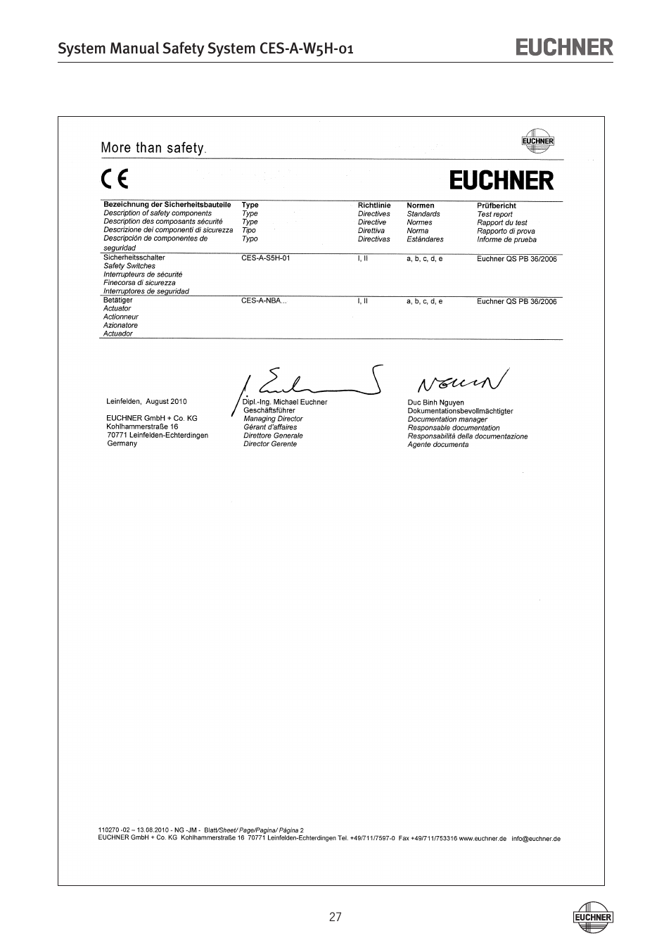 EUCHNER CES-A-W5H-01 (Multicode) User Manual | Page 27 / 28