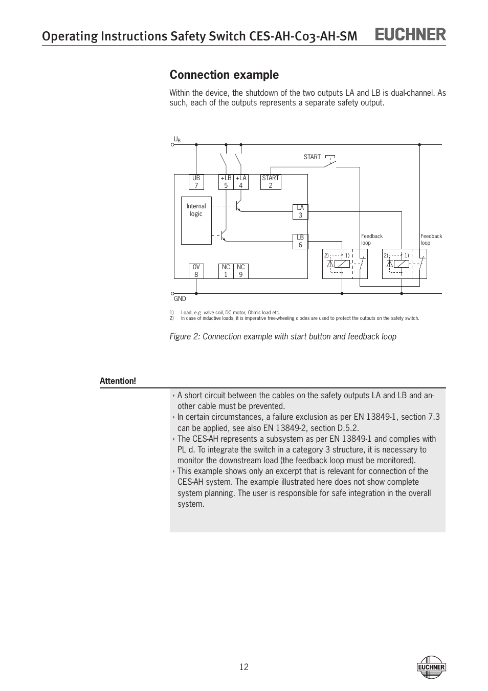 Connection example | EUCHNER CES-AH-C03-AH-SM (Unicode) User Manual | Page 12 / 28