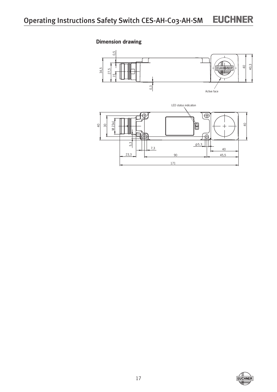 Dimension drawing | EUCHNER CES-AH-C03-AH-SM (Unicode) User Manual | Page 17 / 28